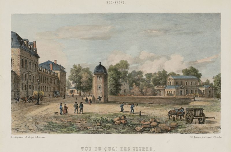 Lithographie ancienne « Vue du quai des Vivres » à Rochefort